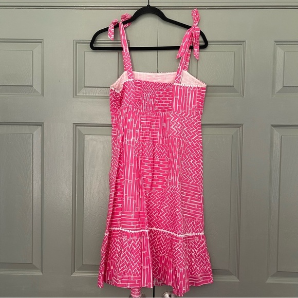 Lilly Pulitzer Cormick Dress Pink and White Bamboo with Embroidery Bow Straps - Picture 3 of 5